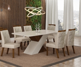 Conjunto Sala de Jantar Clara Mesa Freijo/Off White 1,20m C/ 04 Cadeiras  Joli Palha Moveis Leifer