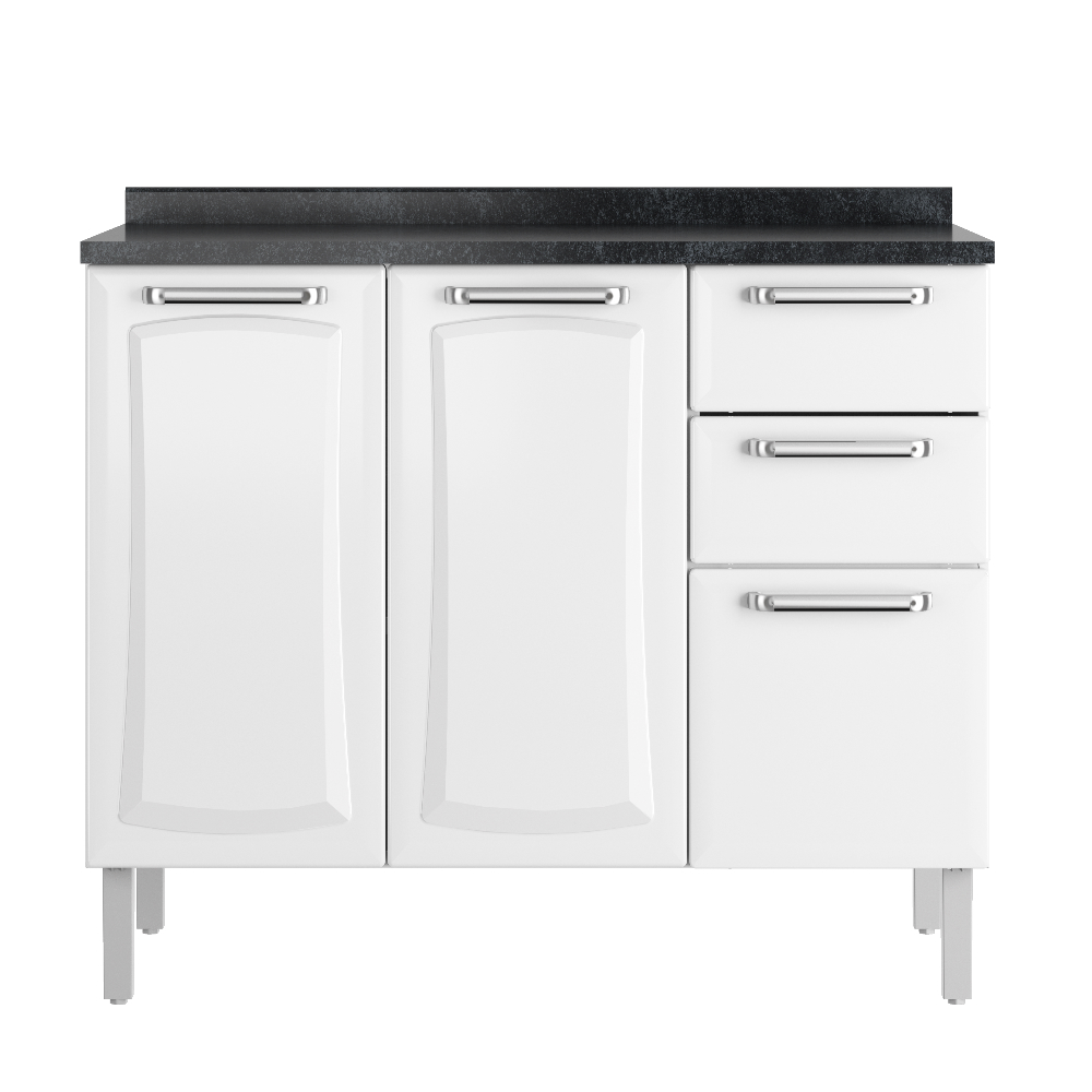 Balcão Cozinha Itatiaia Tarsila 3 Portas 2 Gavetas - Branco E Preto