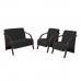 Conjunto Vênus Pé Madeira 1 Namoradeira 2 Poltronas Tecido Sintético (Courino) Preto