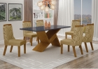 Conjunto Sala de Jantar Agata Mesa Freijo/Chumbo 1,80m C/ 6 Cadeiras Joli Gold Moveis Leifer