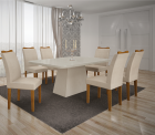 Conjunto Sala de Jantar Pampulha Mesa Off White 180cm C/ 06 Cadeiras Veludo Palha Moveis Leifer