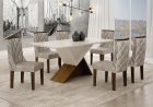 Conjunto Sala de Jantar Perola Mesa Brauna/Off White 180cm C/ 06 Cadeiras Joli Camurça Moveis Leifer