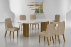 Conjunto Sala de Jantar Mesa Orgânica Com Vidro 180cm com 6 Cadeiras Pé MDF Isis
