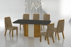 Conjunto Sala de Jantar Mesa Com Vidro 180cm com 6 Cadeiras Pé MDF Dacota