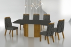 Conjunto Sala de Jantar Mesa Com Vidro 180cm com 6 Cadeiras Pé MDF Dacota