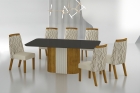 Conjunto Sala de Jantar Mesa Com Vidro 180cm com 6 Cadeiras Pé MDF Dacota