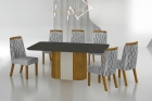 Conjunto Sala de Jantar Mesa Com Vidro 180cm com 6 Cadeiras Pé MDF Dacota