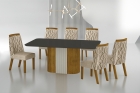 Conjunto Sala de Jantar Mesa Com Vidro 180cm com 6 Cadeiras Pé MDF Dacota
