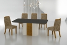 Conjunto Sala de Jantar Mesa Com Vidro 180cm com 6 Cadeiras Pé MDF Dacota