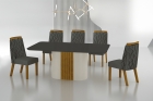 Conjunto Sala de Jantar Mesa Com Vidro 180cm com 6 Cadeiras Pé MDF Dacota