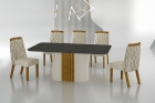 Conjunto Sala de Jantar Mesa Com Vidro 180cm com 6 Cadeiras Pé MDF Dacota