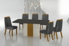 Conjunto Sala de Jantar Mesa Com Vidro 180cm com 6 Cadeiras Pé MDF Dacota