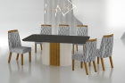 Conjunto Sala de Jantar Mesa Com Vidro 180cm com 6 Cadeiras Pé MDF Dacota