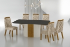 Conjunto Sala de Jantar Mesa Com Vidro 180cm com 6 Cadeiras Pé MDF Dacota