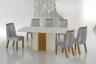 Conjunto Sala de Jantar Mesa Com Vidro 180cm com 6 Cadeiras Pé MDF Dacota