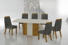 Conjunto Sala de Jantar Mesa Com Vidro 180cm com 6 Cadeiras Pé Madeira Dacota