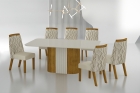 Conjunto Sala de Jantar Mesa Com Vidro 180cm com 6 Cadeiras Pé Madeira Dacota