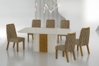 Conjunto Sala de Jantar Mesa Com Vidro 180cm com 6 Cadeiras Pé Madeira Dacota