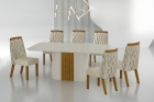 Conjunto Sala de Jantar Mesa Com Vidro 180cm com 6 Cadeiras Pé Madeira Dacota