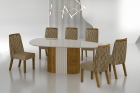 Conjunto Sala de Jantar Mesa Orgânica Com Vidro 200cm com 6 Cadeiras Pé Madeira Dacota
