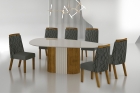 Conjunto Sala de Jantar Mesa Orgânica Com Vidro 200cm com 6 Cadeiras Pé Madeira Dacota