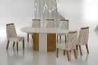 Conjunto Sala de Jantar Mesa Orgânica Com Vidro 200cm com 6 Cadeiras Pé Madeira Dacota