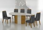 Conjunto Sala de Jantar Mesa Orgânica Com Vidro 200cm com 6 Cadeiras Pé Madeira Dacota