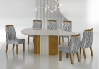 Conjunto Sala de Jantar Mesa Orgânica Com Vidro 200cm com 6 Cadeiras Pé Madeira Dacota