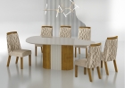 Conjunto Sala de Jantar Mesa Orgânica Com Vidro 200cm com 6 Cadeiras Pé Madeira Dacota