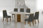 Conjunto Sala de Jantar Mesa Orgânica Com Vidro 200cm com 6 Cadeiras Pé Madeira Dacota