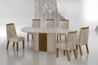 Conjunto Sala de Jantar Mesa Orgânica Com Vidro 200cm com 6 Cadeiras Pé Madeira Dacota