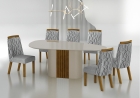 Conjunto Sala de Jantar Mesa Orgânica Com Vidro 200cm com 6 Cadeiras Pé Madeira Dacota