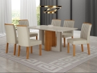 Conjunto Sala de Jantar Sofia 1,60m tampo vidro off com 6 Cadeiras Jade