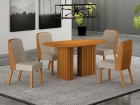 Conjunto Sala de Jantar &Iacute;sis 135cm com 6 Cadeiras Tampo Org&acirc;nico s/ Vidro Cinamomo