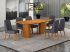Conjunto Sala de Jantar &Iacute;sis 180cm com 6 Cadeiras Tampo Org&acirc;nico s/ Vidro Cinamomo