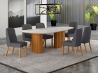 Conjunto Sala de Jantar &Iacute;sis 2,00m com 6 Cadeiras Tampo Org&acirc;nico Off White c/ Vidro 