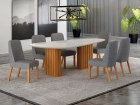 Conjunto Sala de Jantar &Iacute;sis 2,00m com 6 Cadeiras Tampo Org&acirc;nico Off White c/ Vidro 