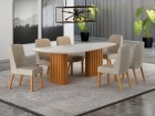 Conjunto Sala de Jantar &Iacute;sis 2,00m com 6 Cadeiras Tampo Org&acirc;nico Off White c/ Vidro 