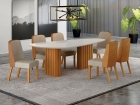 Conjunto Sala de Jantar &Iacute;sis 2,00m com 6 Cadeiras Tampo Org&acirc;nico Off White c/ Vidro 