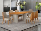 Conjunto Sala de Jantar &Iacute;sis 2,00m com 6 Cadeiras Tampo Org&acirc;nico s/ Vidro Cinamomo