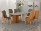 Conjunto Sala de Jantar Mesa Org&acirc;nica 200cm 6 Cadeiras Belle com tampo vidro