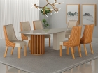Conjunto Sala de Jantar Mesa Org&acirc;nica 200cm 6 Cadeiras Belle com tampo vidro