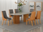 Conjunto Sala de Jantar Mesa Org&acirc;nica 200cm 6 Cadeiras Belle com tampo vidro