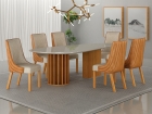 Conjunto Sala de Jantar Mesa Org&acirc;nica 200cm 6 Cadeiras Belle com tampo vidro