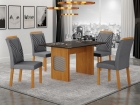 Conjunto Sala de Jantar Lara 1,20m tampo vidro chumbo com 4 Cadeiras Clara Plus