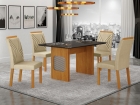 Conjunto Sala de Jantar Lara 1,20m tampo vidro chumbo com 4 Cadeiras Clara Plus
