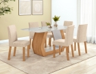 Conjunto Sala de Jantar Mesa Laini 160 Tampo Vidro Off White com 6 Cadeiras Laini - Lopas