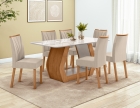 Conjunto Sala de Jantar Mesa Laini 160 Tampo Vidro Off White com 6 Cadeiras Téssera - Lopas
