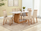 Conjunto Sala de Jantar Mesa Laini 160 Tampo Vidro Off White com 6 Cadeiras Téssera - Lopas