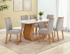 Conjunto Sala de Jantar Mesa Laini 160 Tampo Vidro Off White com 6 Cadeiras Téssera - Lopas